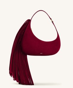 Harlee Faux Suede Fringe Shoulder Bag - Burgundy