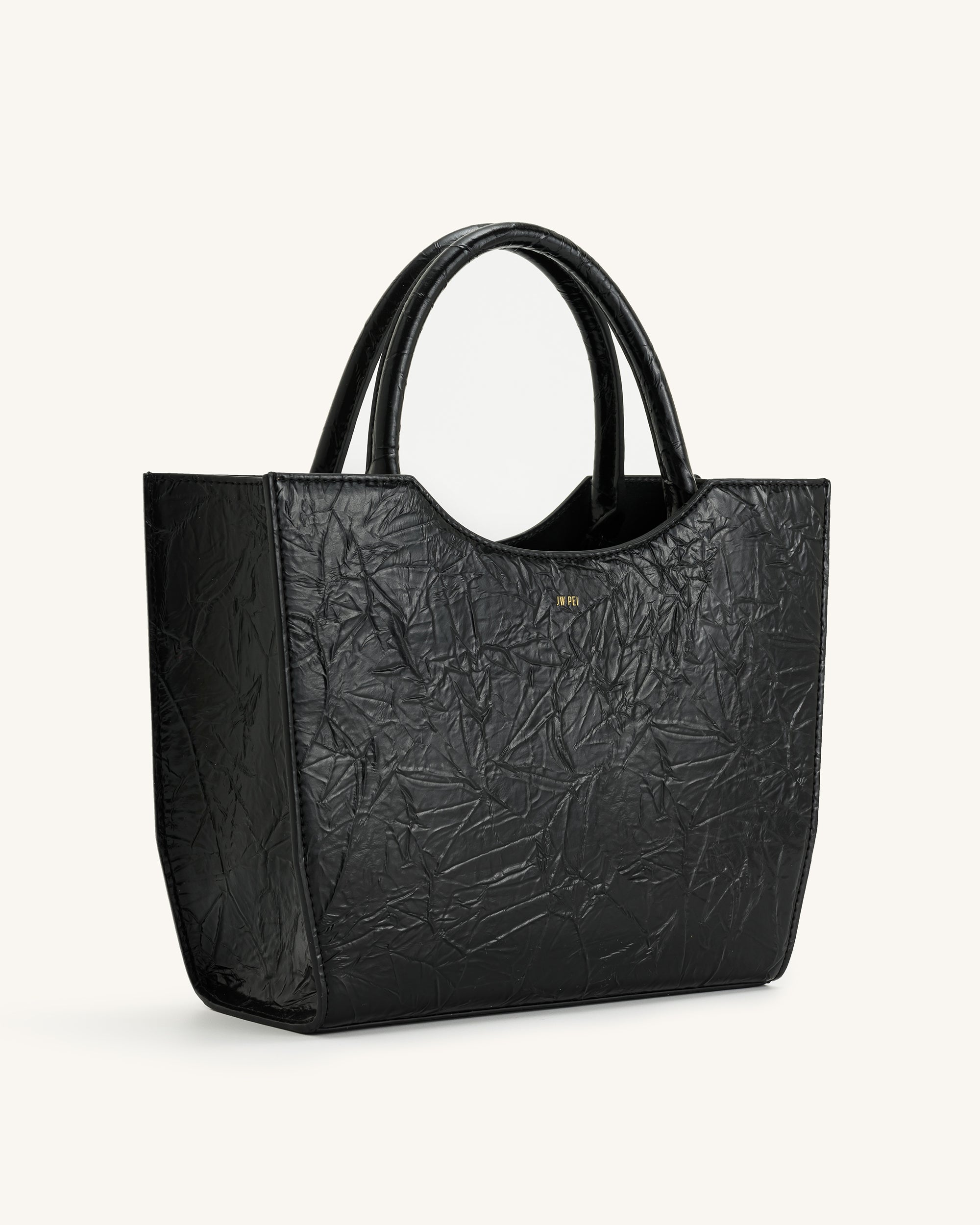 Leah Pleating Medium Tote Bag - Black - Image 2