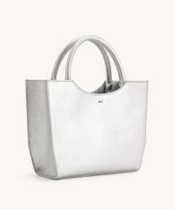 Alternative view of Leah Metallic Pleating Medium Top Handle Bag - Silver