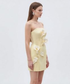 Alternative view of Strapless Floral Appliqué Dress - Yellow