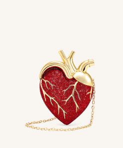 Maren Artificial Crystal Heart Shaped Bag - Red