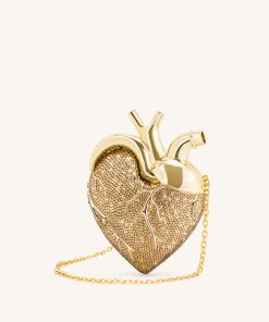 Maren Artificial Crystal Heart Shaped Bag - Gold