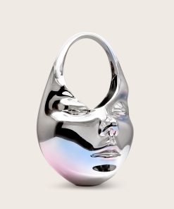 Lillian Face Crescent Top Handle Bag - Silver