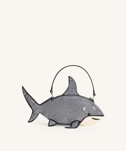 Nerys Artificial Crystal Shark Top Handle Bag - Black