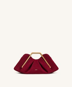 Lila Faux Suede Metal Frame Clutch - Red