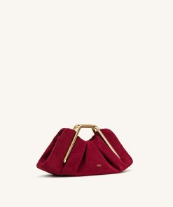 Alternative view of Lila Faux Suede Metal Frame Clutch - Red