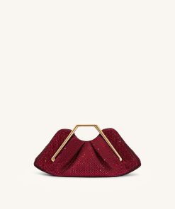 Lila Artificial Crystal Metal Frame Clutch - Red