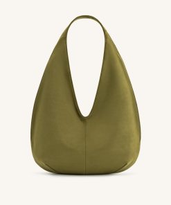 Dara Faux Suede Hobo Bag - Dark Olive