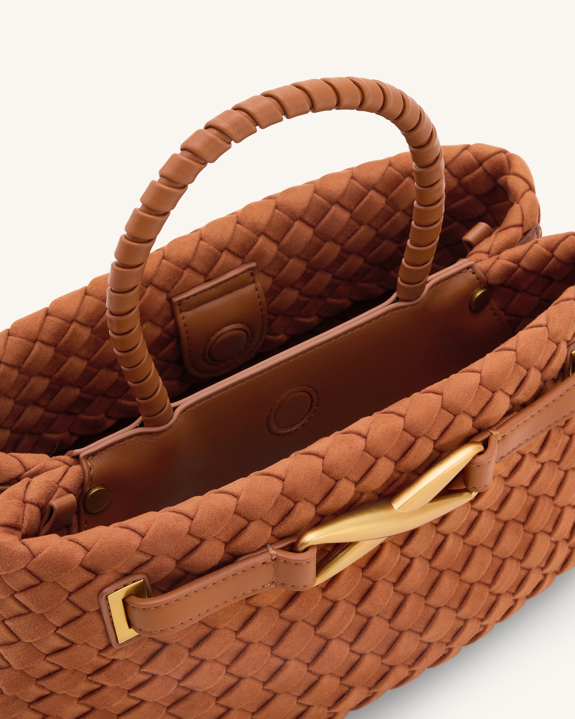 Elora Faux Suede Woven Tote Bag - Brown - Image 4