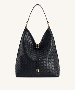 Aria Woven Texture Shoulder Bag - Black