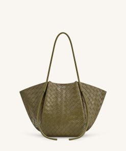 Nala Wide Weave Texture Tote Bag - Olive Green