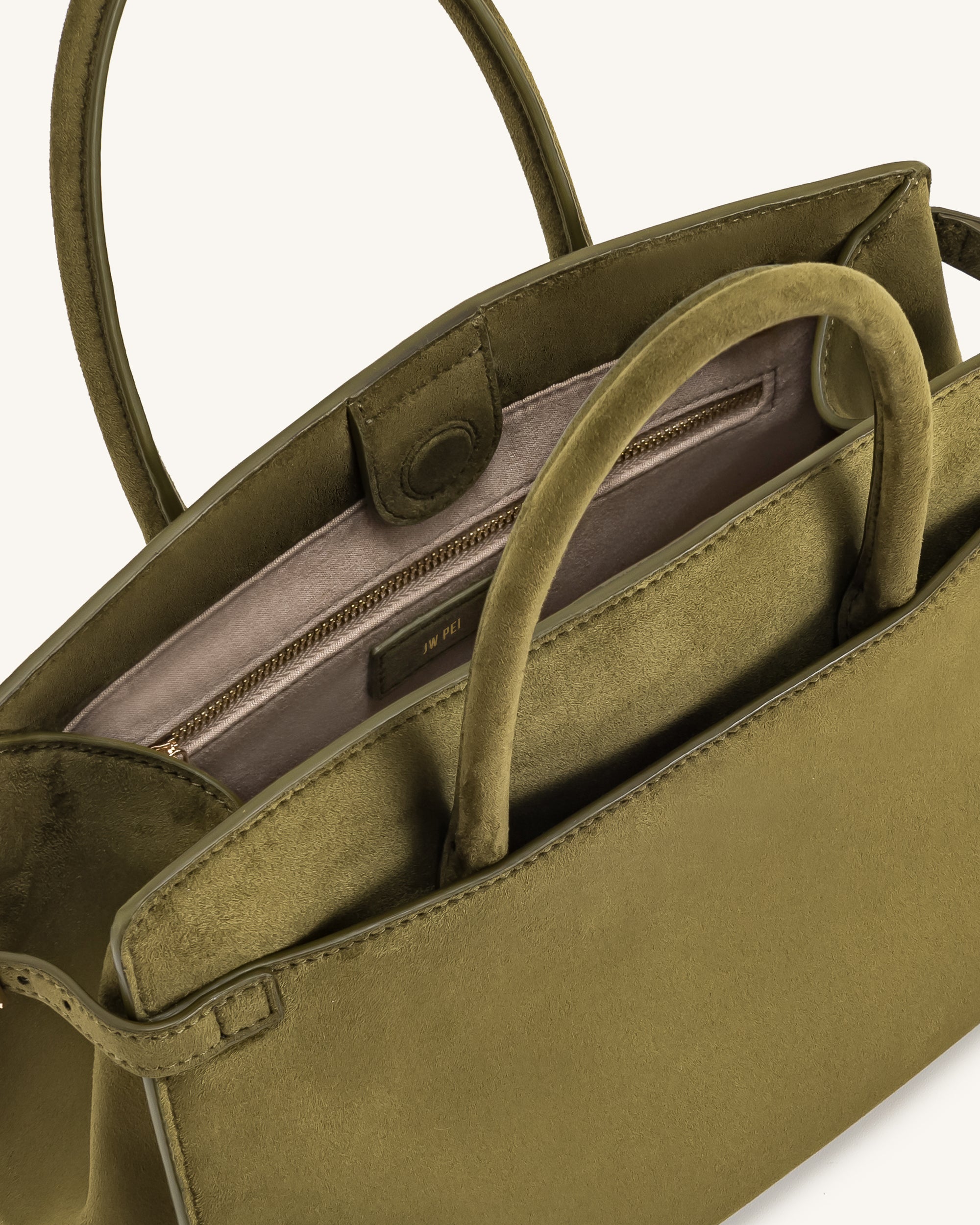 Saige Faux Suede Tote Bag - Olive Green - Image 4