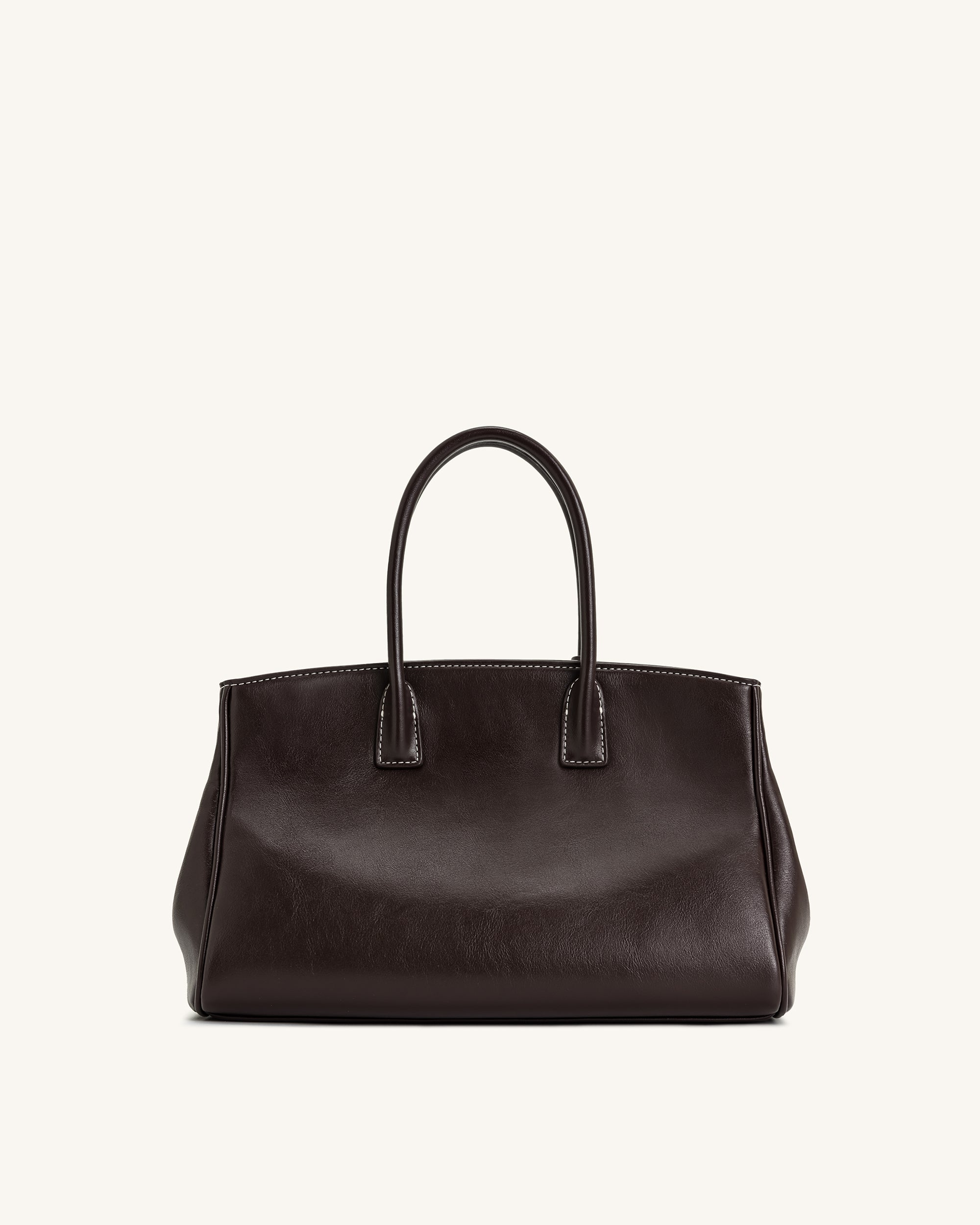 Ziva Metal Lock Decoration Tote Bag - Dark Brown - Image 3