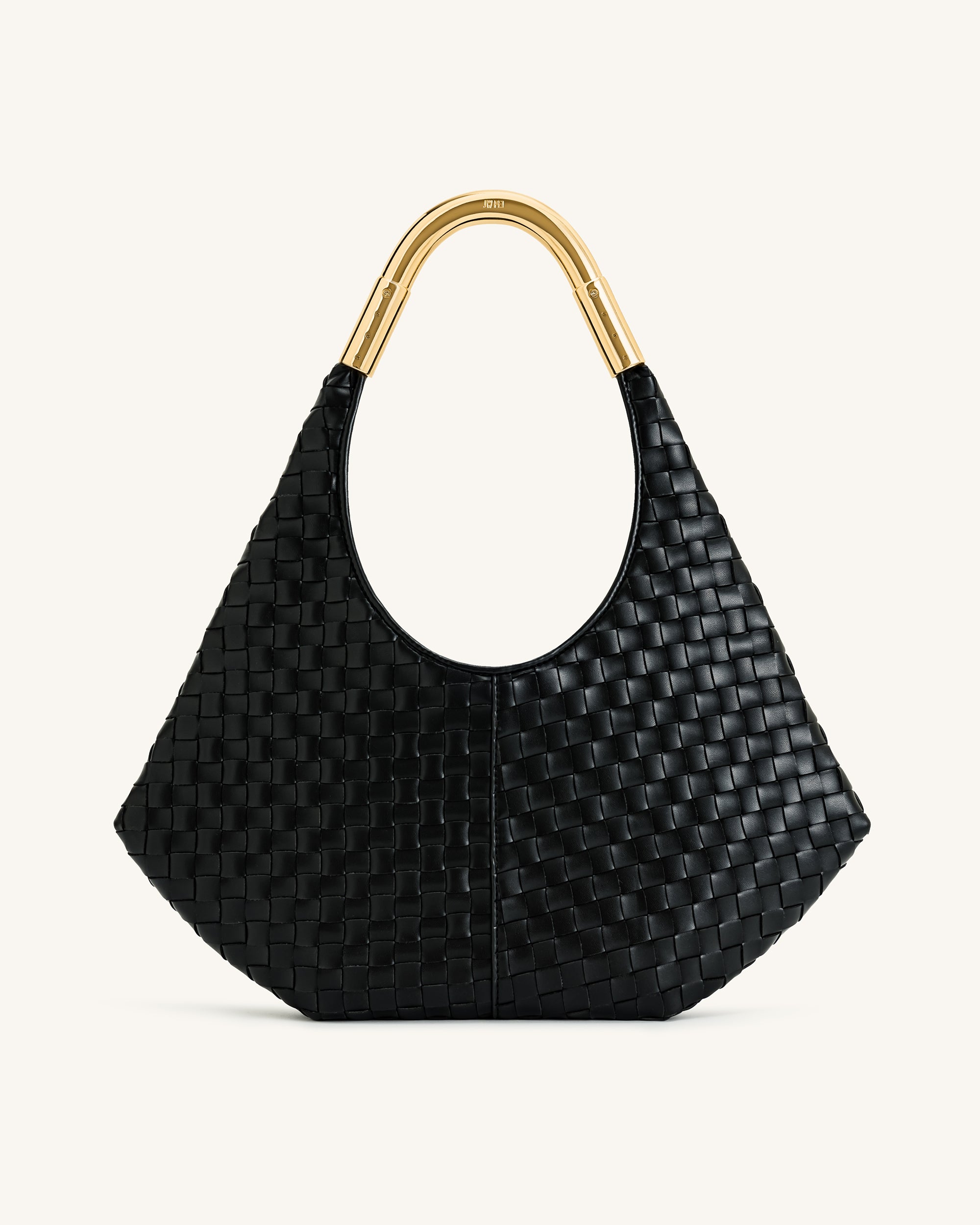 Olivia Hand-Woven Metal Handle Hobo Bag - Black - Image 3