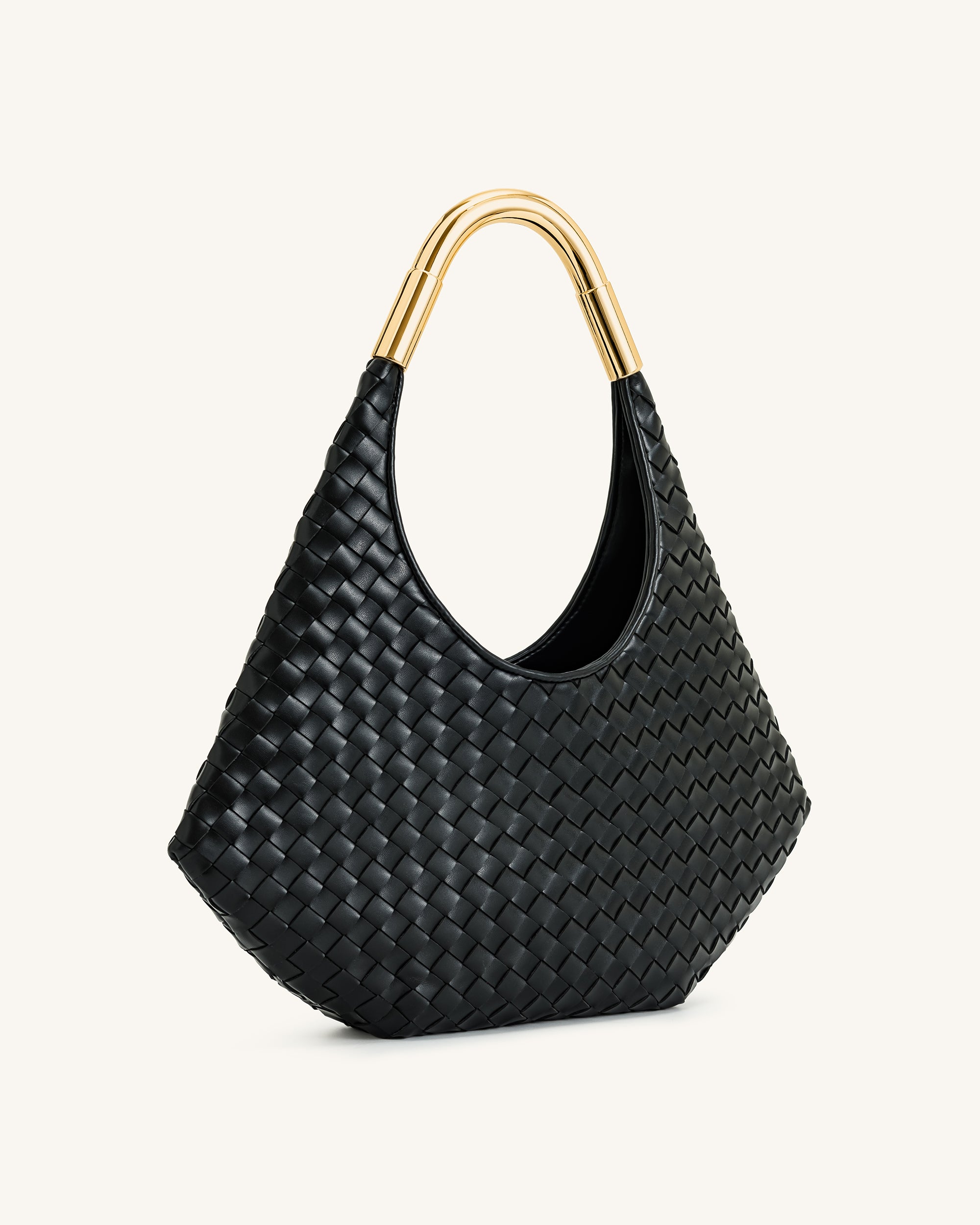 Olivia Hand-Woven Metal Handle Hobo Bag - Black - Image 2