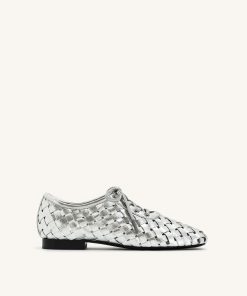 Kayla Weave Strap Flat Shoes - Silver