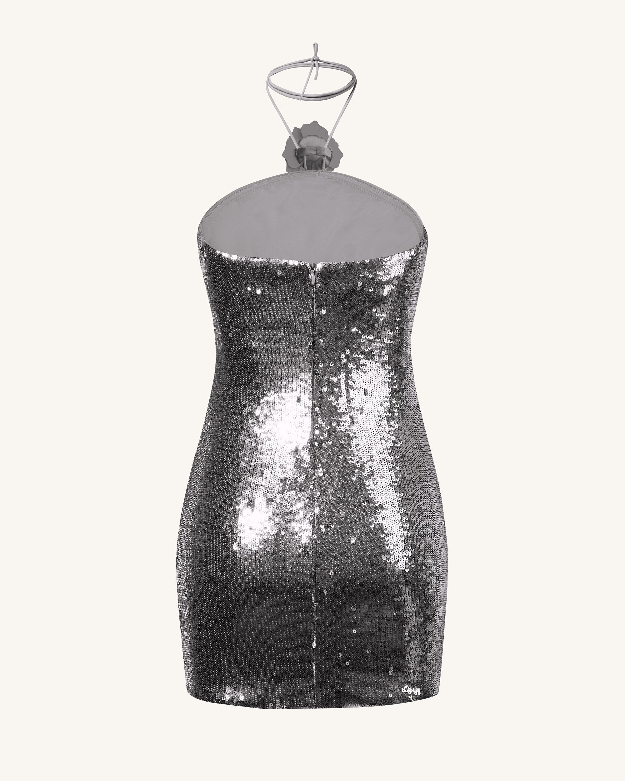 Burgundy Silver Sequinned Halter Mini Dress - Silver - Image 5