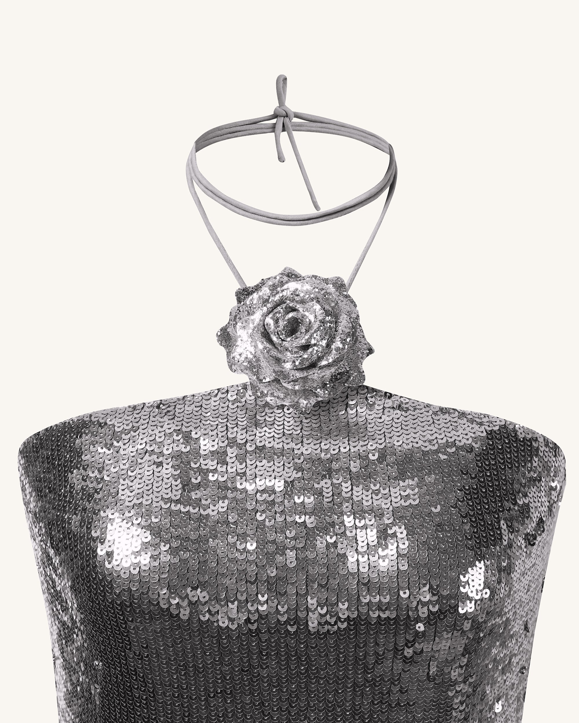 Burgundy Silver Sequinned Halter Mini Dress - Silver - Image 6