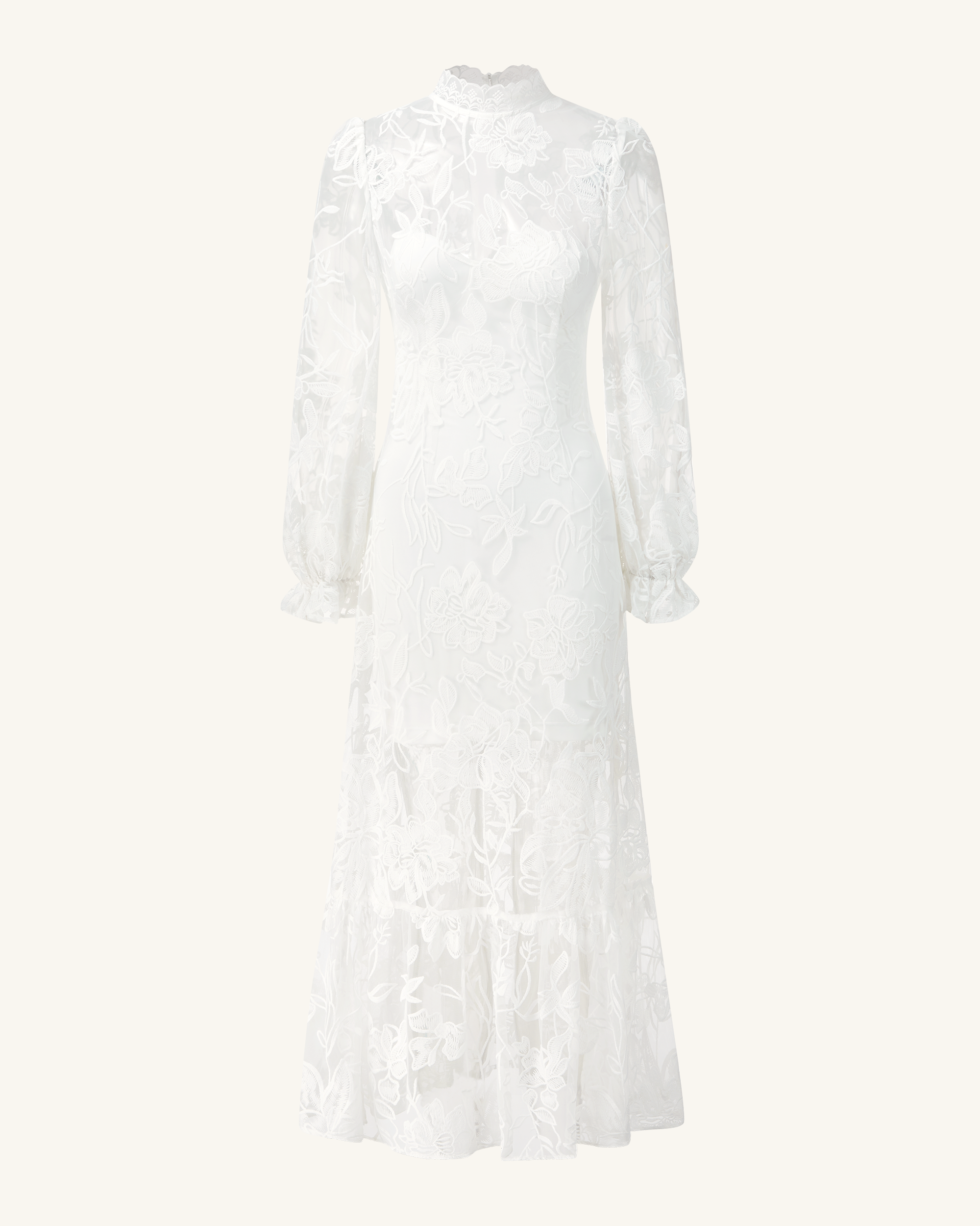 Elegant Lace Midi Dress - White - Image 3
