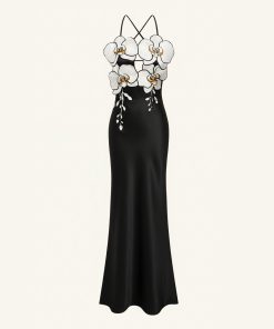 Alternative view of Orchid Embroidered Dress – Black/White