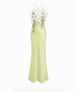 Alternative view of Orchid Embroidered Dress - Light Green/Ivory