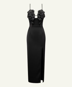 Alternative view of 3D Floral Strappy Maxi Dress - Black