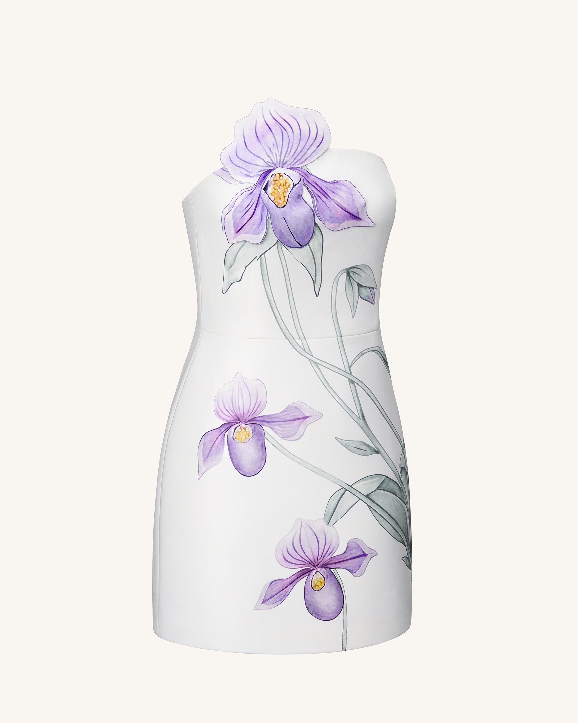 Slipper Orchid Appliqué Mini Dress - White - Image 5