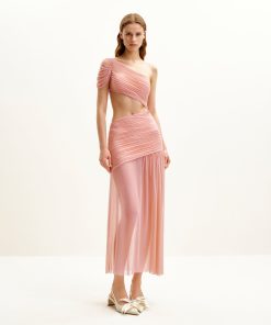 Mia Pleated Mesh Dress - Blush