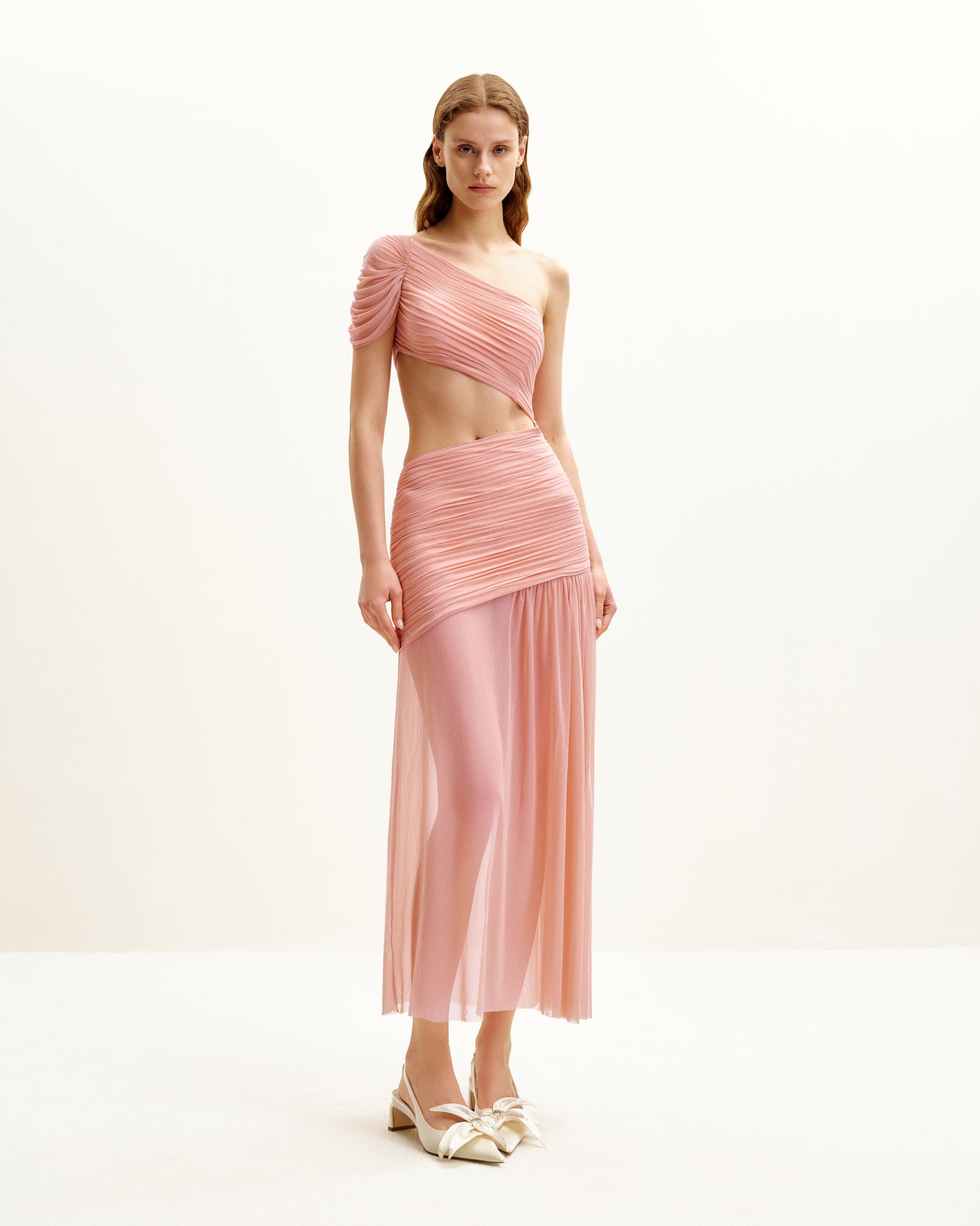 Mia Pleated Mesh Dress - Blush