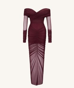 Alternative view of Emily Elegant Off-Shoulder Ruched Gown - Red