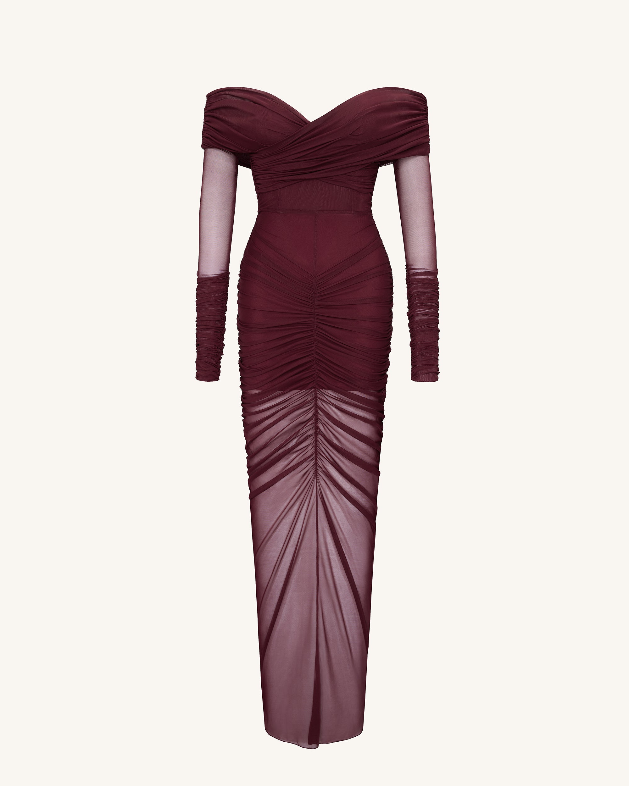 Emily Elegant Off-Shoulder Ruched Gown - Red - Image 2