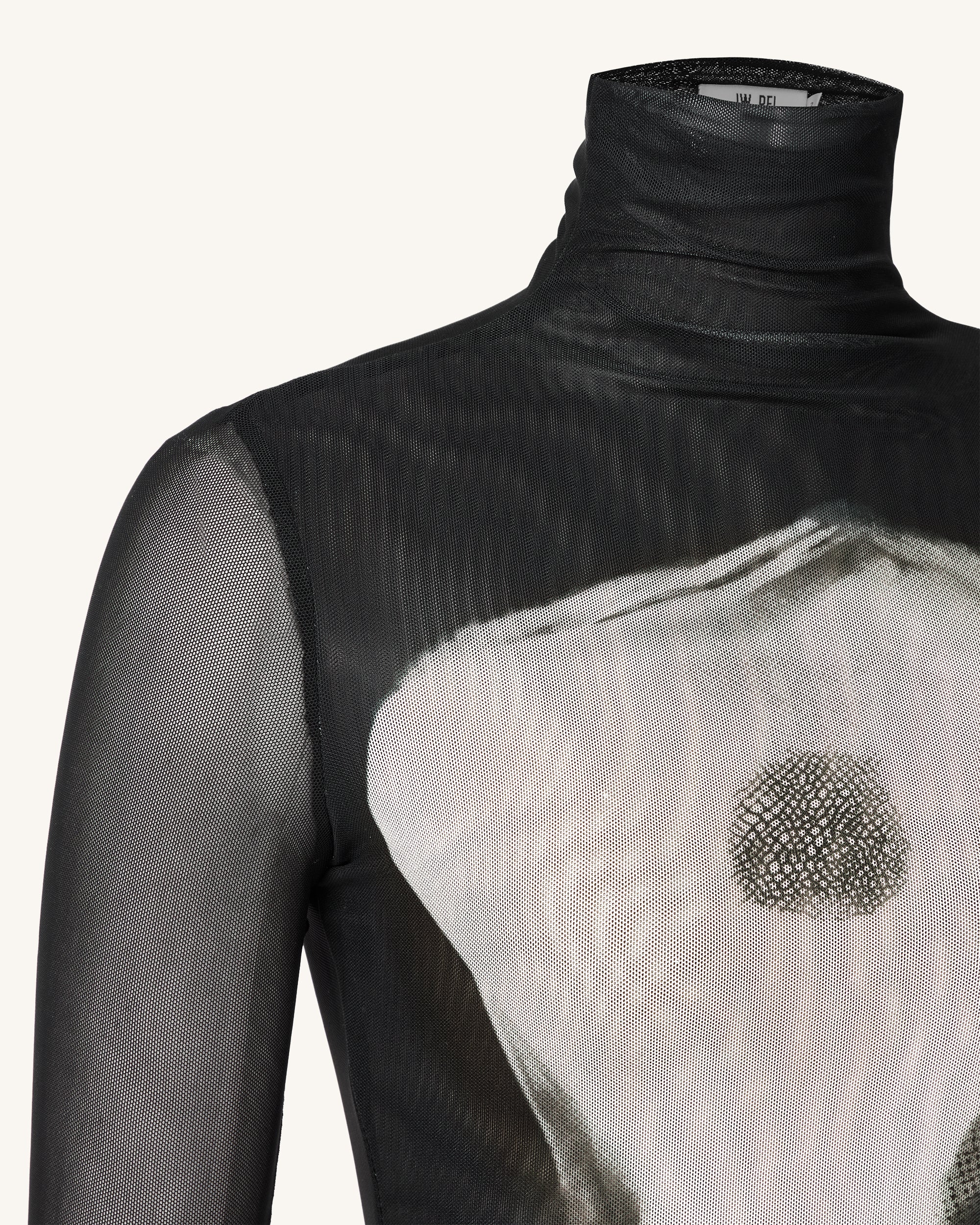 Eva Body Print Mesh Dress - Black and White - Image 7