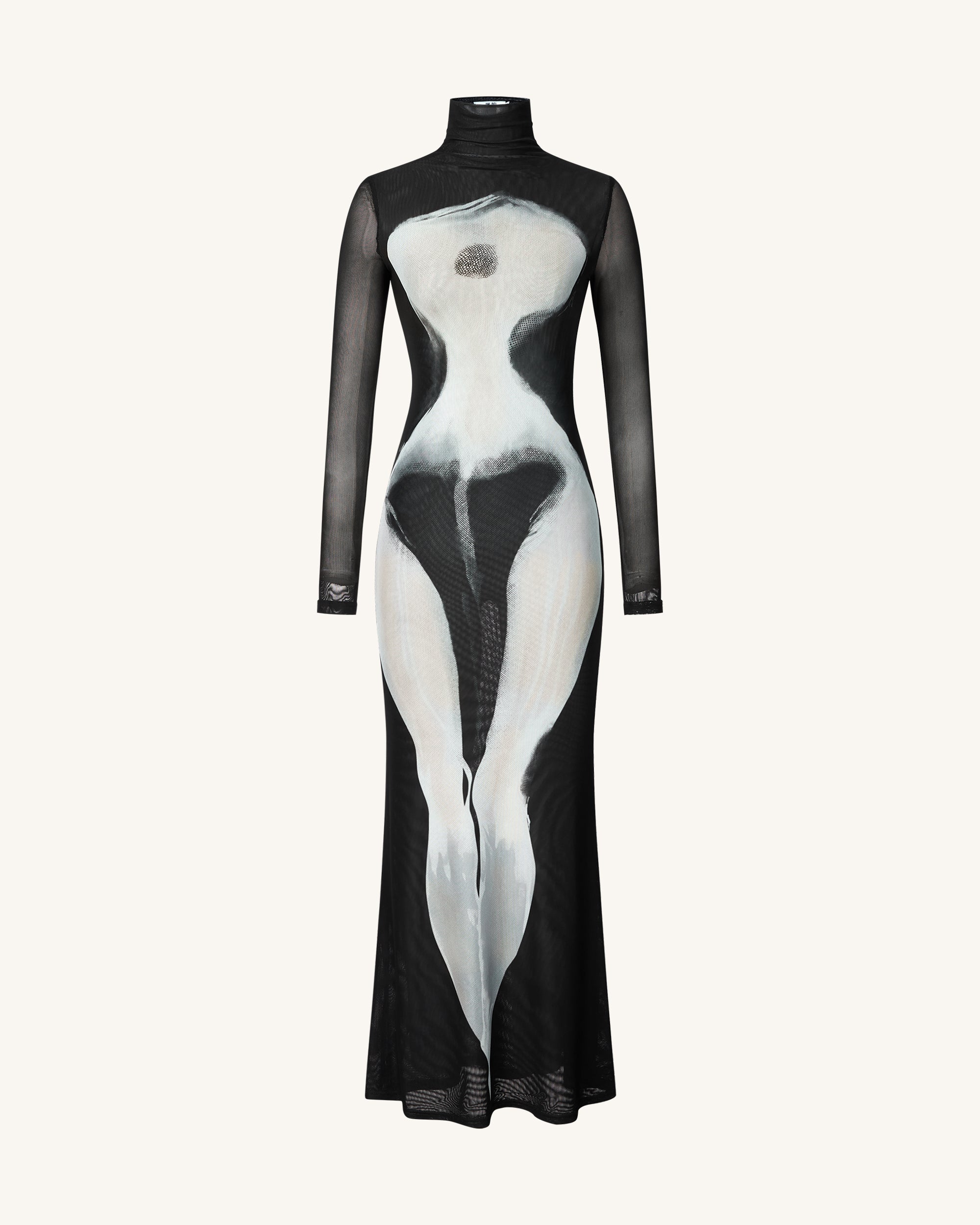 Eva Body Print Mesh Dress - Black and White - Image 4