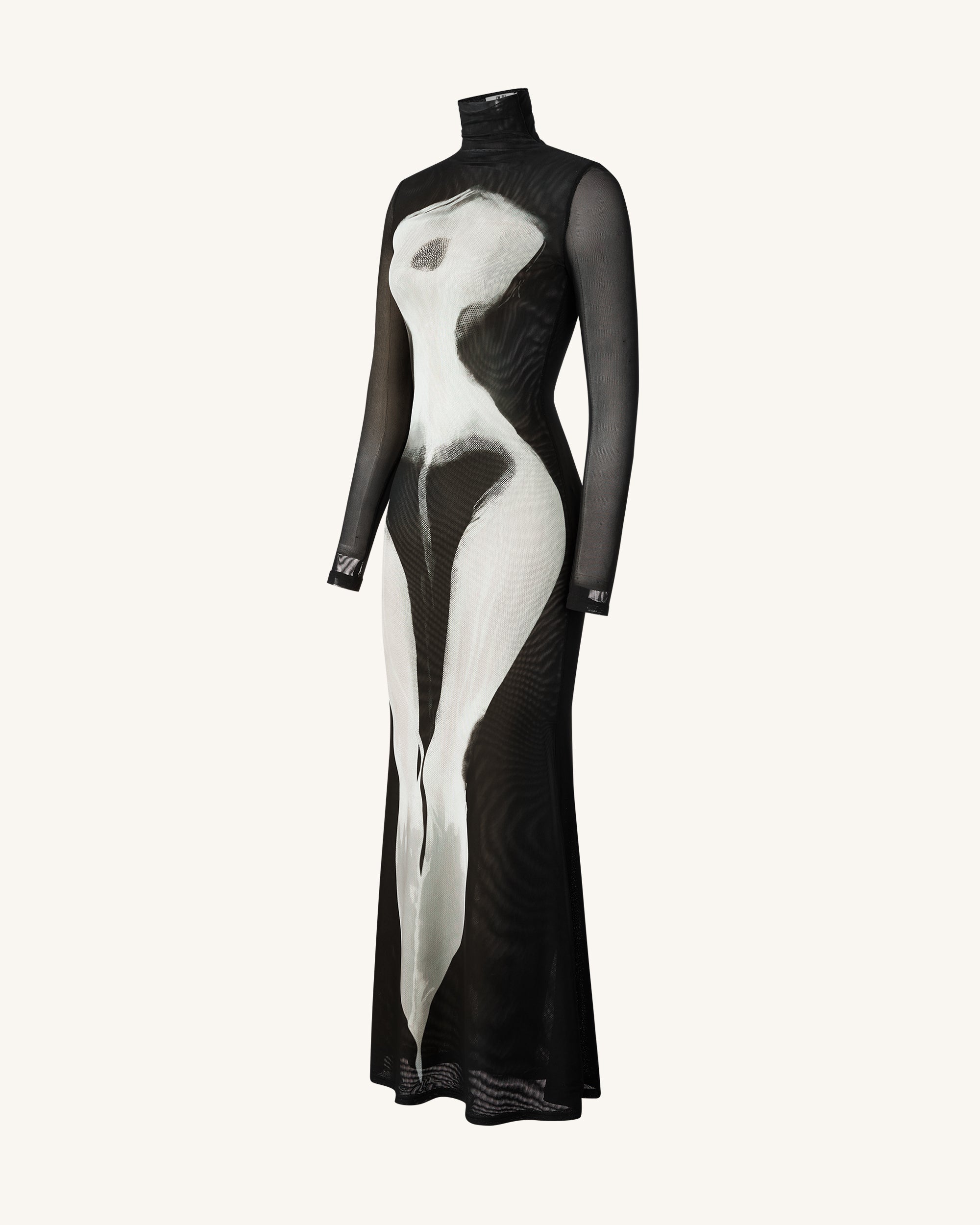 Eva Body Print Mesh Dress - Black and White - Image 5