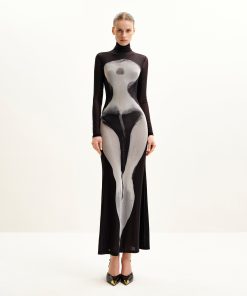 Eva Body Print Mesh Dress - Black and White