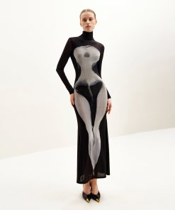 Alternative view of Eva Body Print Mesh Dress - Black and White