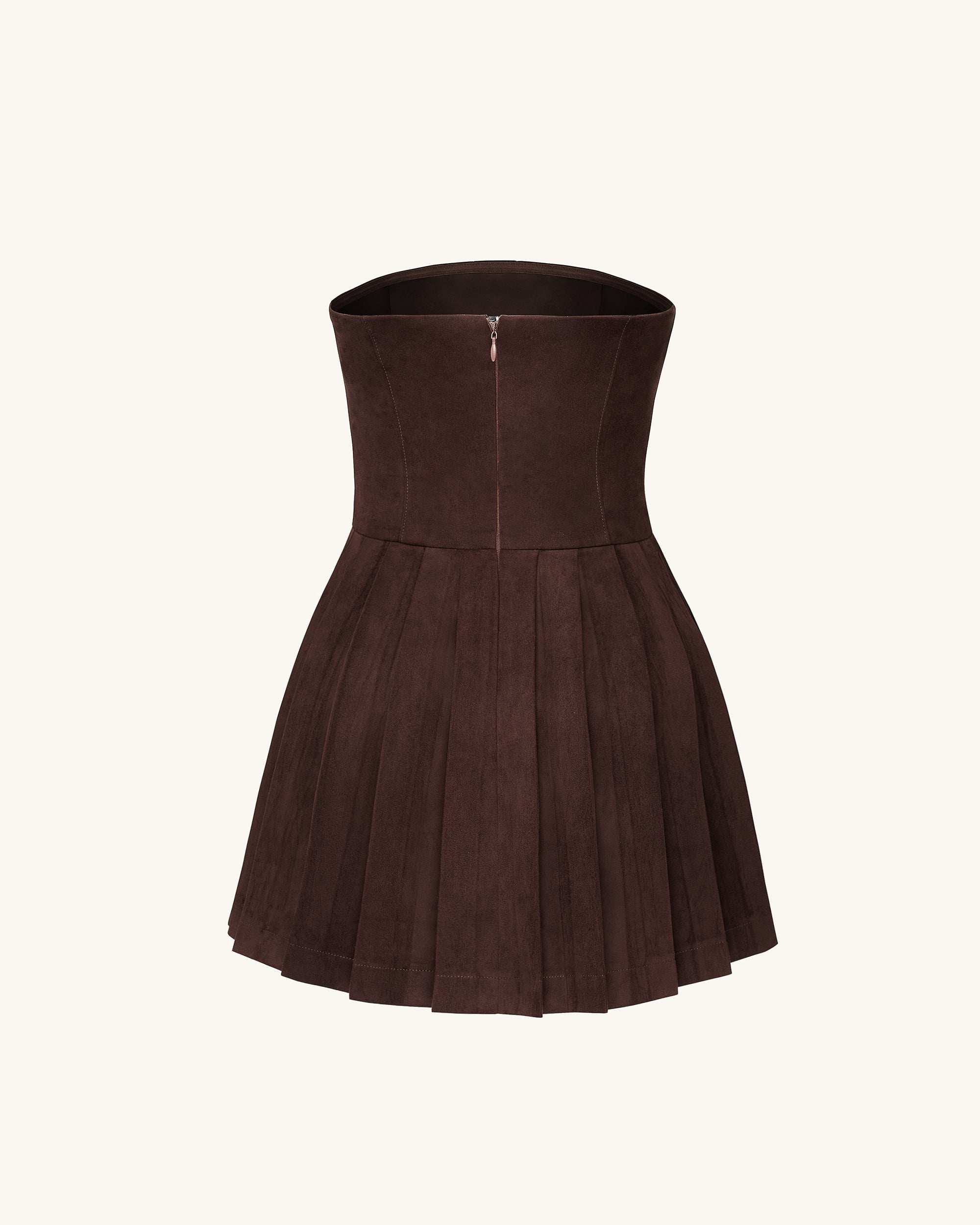 Ellie Pleated Velvet Dress - Chocolate Brown - Image 5