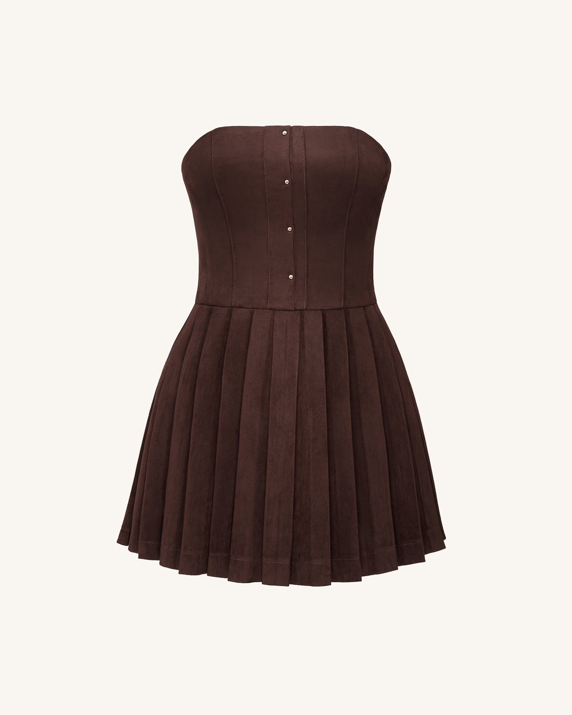 Ellie Pleated Velvet Dress - Chocolate Brown - Image 3