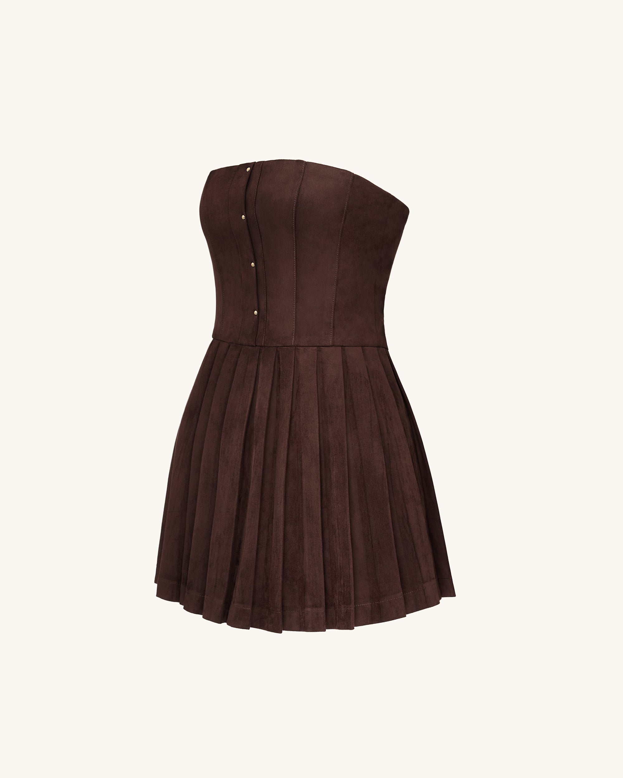 Ellie Pleated Velvet Dress - Chocolate Brown - Image 4