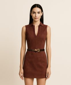 Alternative view of Ariana Sleeveless Suedes Mini Dress - Burgundy