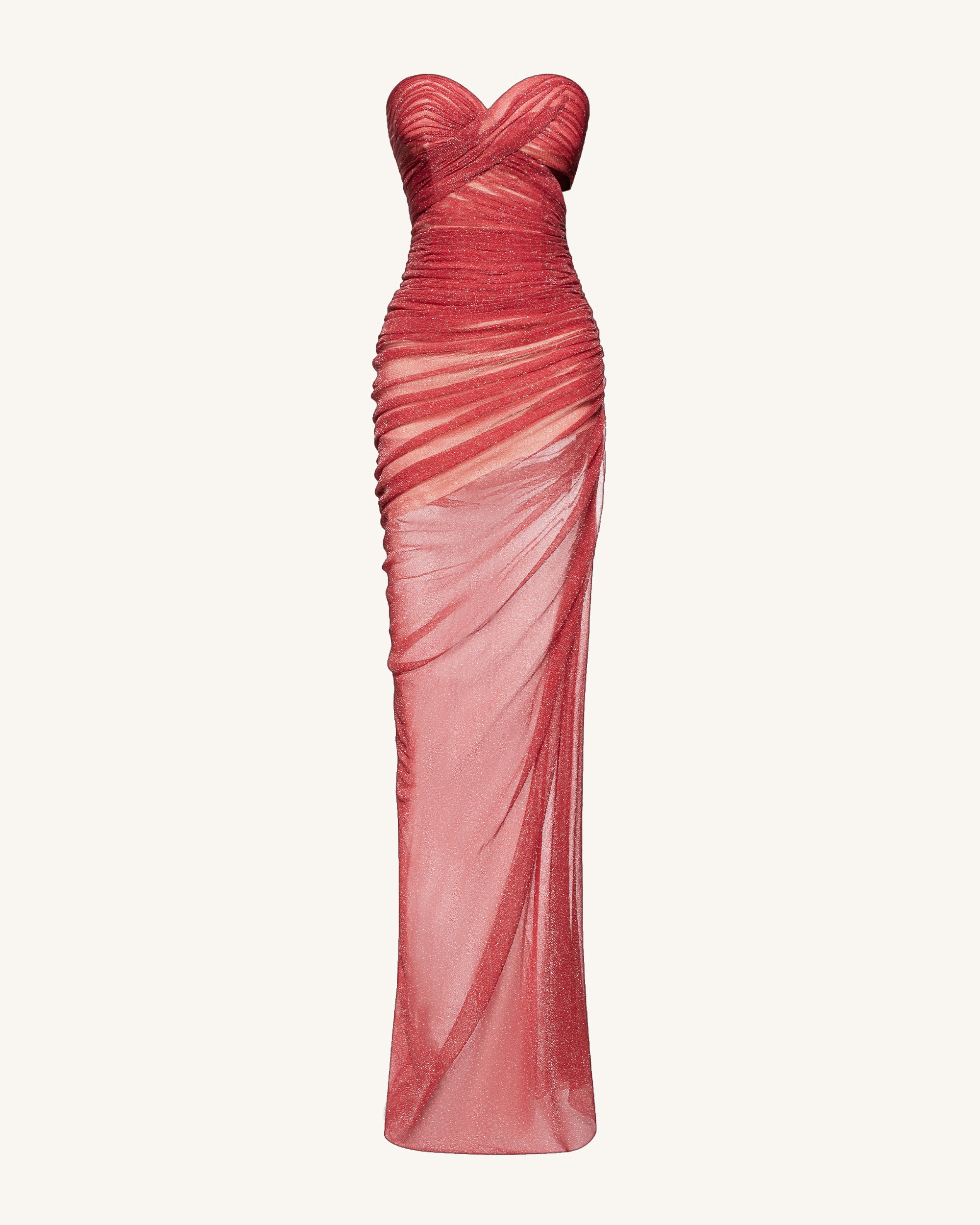 Mia Strapless Sheer Glitter Gown - Scarlet - Image 5