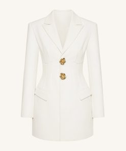 Alternative view of Gold Button Fitted Blazer Dress – White