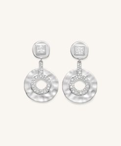 Geometrical Openwork Small Round Earrings - 18ct White Gold Plated & White Zircon