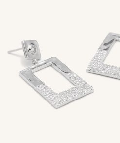 Alternative view of Geometrical Openwork Rectangle Earrings - 18ct White Gold Plated & White Zircon