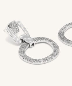 Alternative view of Geometrical Openwork Round Earrings - 18ct White Gold Plated & White Zircon