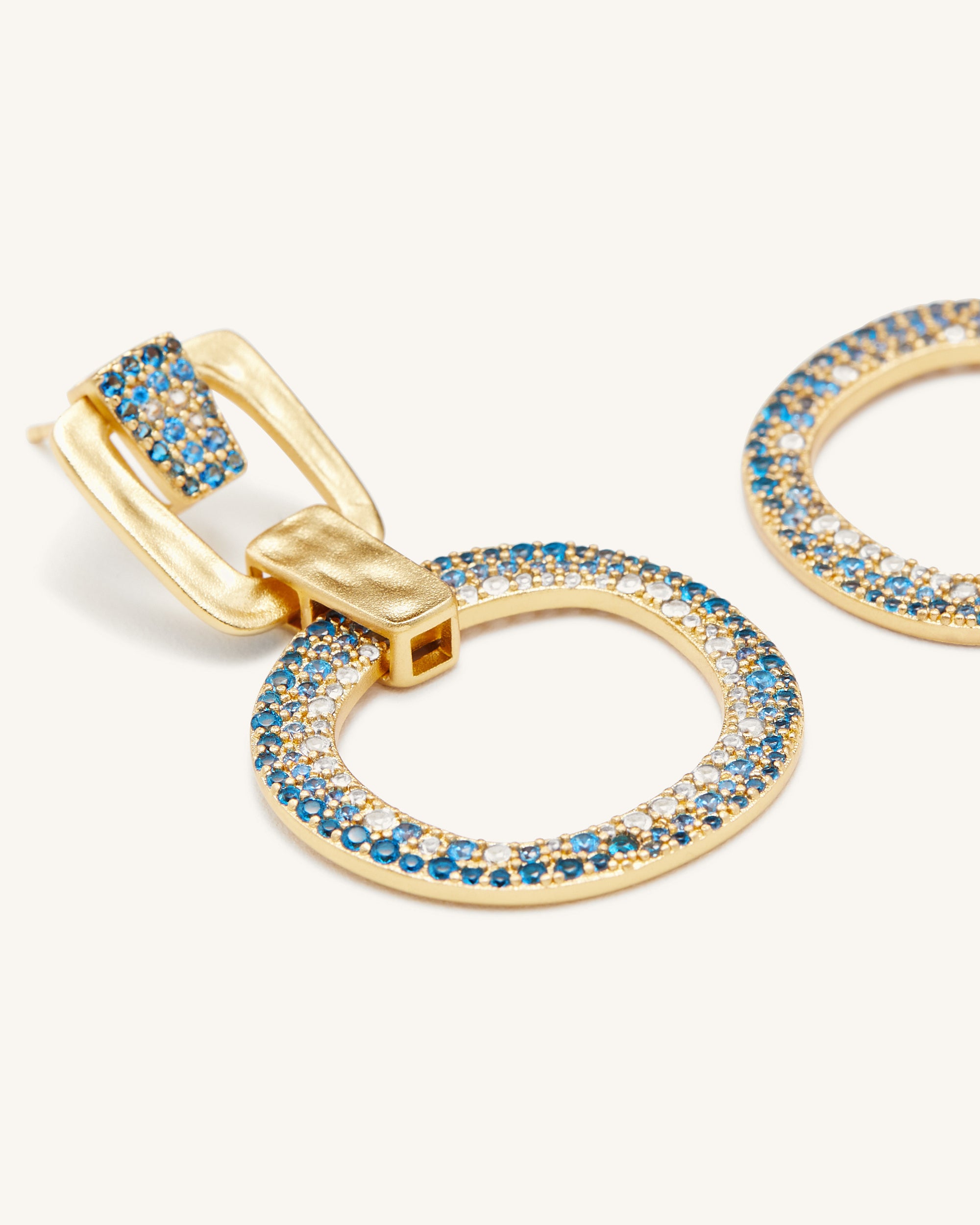 Geometrical Openwork Round Earrings - 18ct Gold Plated & Sea Blue Nano - Image 2