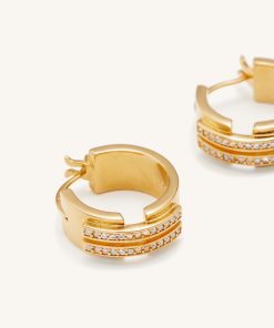 Alternative view of Hoop Earrings - 18ct Gold Plated & White Zircon