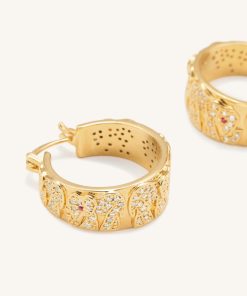 Alternative view of Elephant Earrings - 18ct Gold Plated & White Zircon & Red Corundum