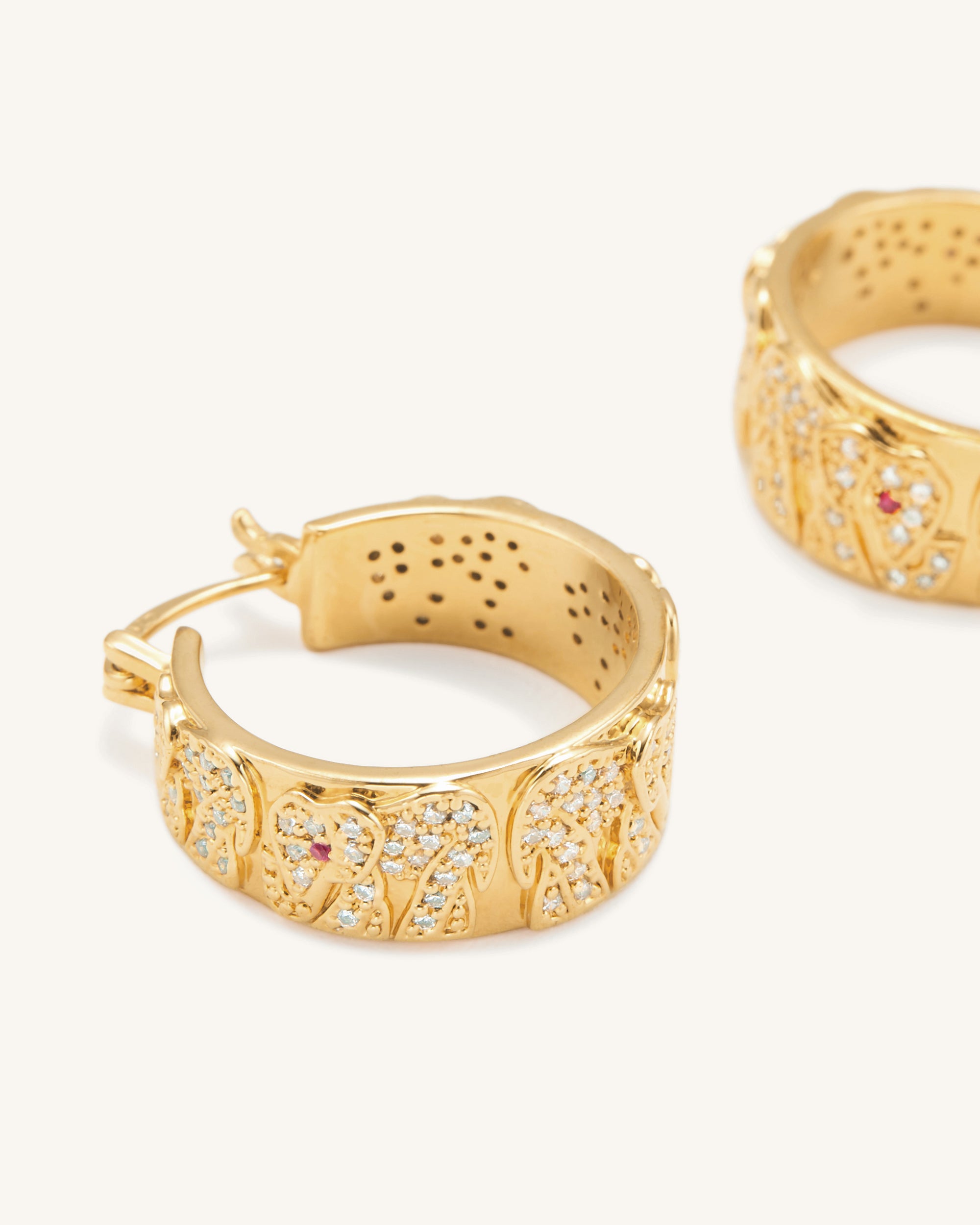 Elephant Earrings - 18ct Gold Plated & White Zircon & Red Corundum - Image 2