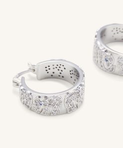 Alternative view of Elephant Earrings - 18ct White Gold Plated & White Zircon & Blue Spinel